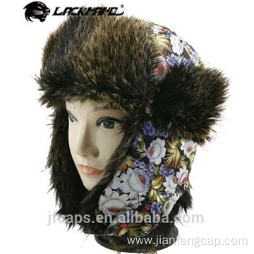 Custom ladies fake furry winter hat trapper hat